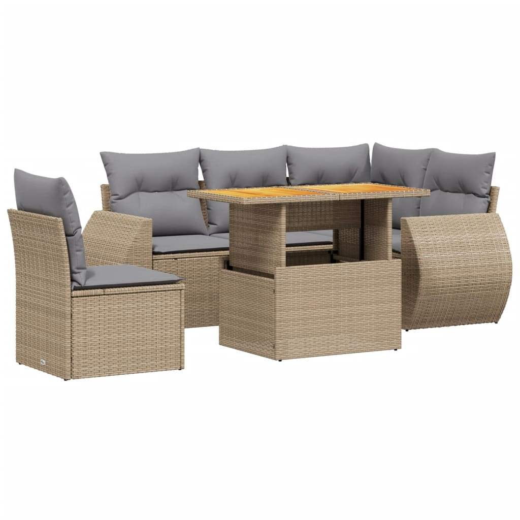 Set Divano da Giardino 6 pz con Cuscini Beige in Polyrattan - homemem39