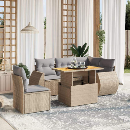 Set Divano da Giardino 6 pz con Cuscini Beige in Polyrattan - homemem39