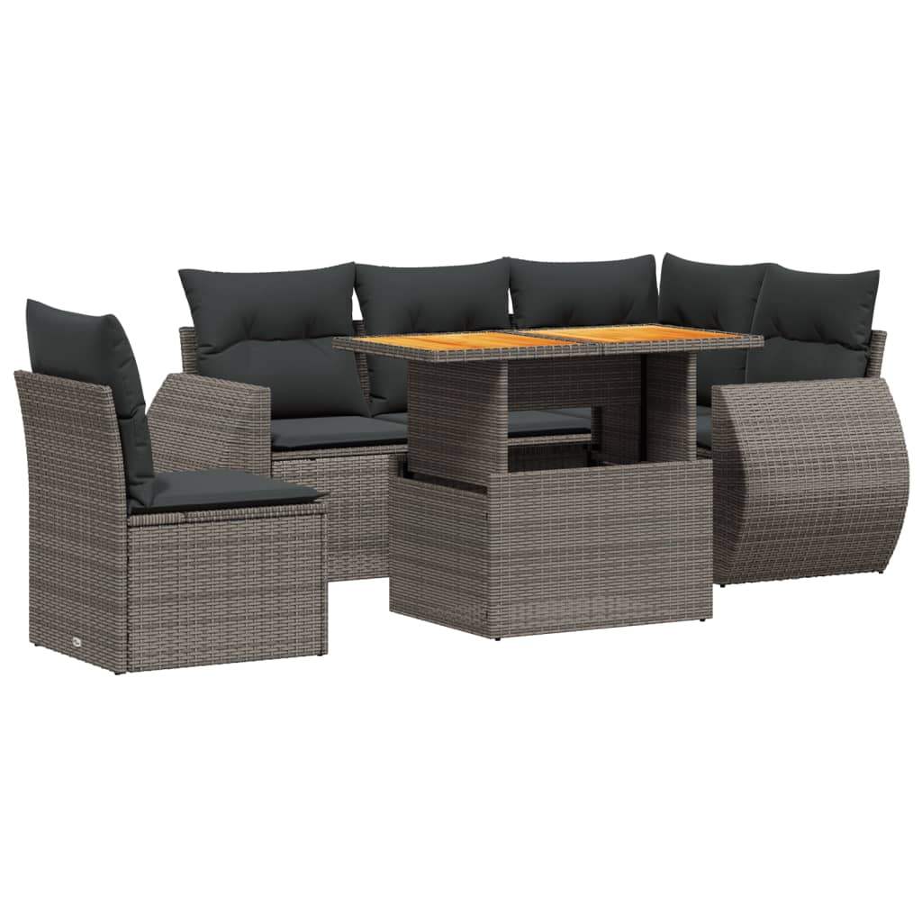 Set Divano da Giardino 6 pz con Cuscini Grigio in Polyrattan - homemem39