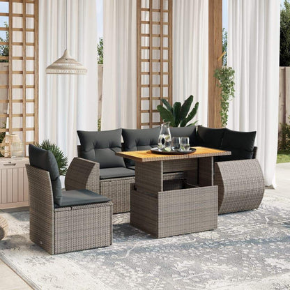 Set Divano da Giardino 6 pz con Cuscini Grigio in Polyrattan - homemem39