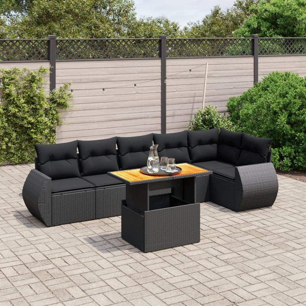 Set Divani da Giardino con Cuscini 7pz Nero Polyrattan - homemem39
