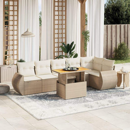 Set Divani da Giardino 7 pz con Cuscini Beige in Polyrattan - homemem39