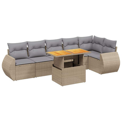 Set Divani da Giardino 7 pz con Cuscini Beige in Polyrattan - homemem39