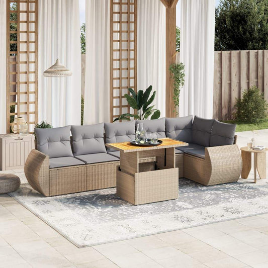 Set Divani da Giardino 7 pz con Cuscini Beige in Polyrattan - homemem39