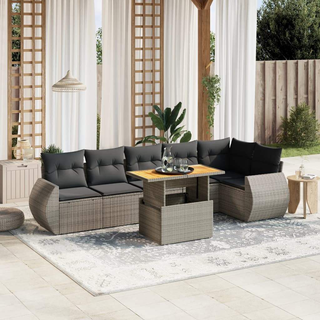 Set Divani da Giardino 7 pz con Cuscini Grigio in Polyrattan - homemem39