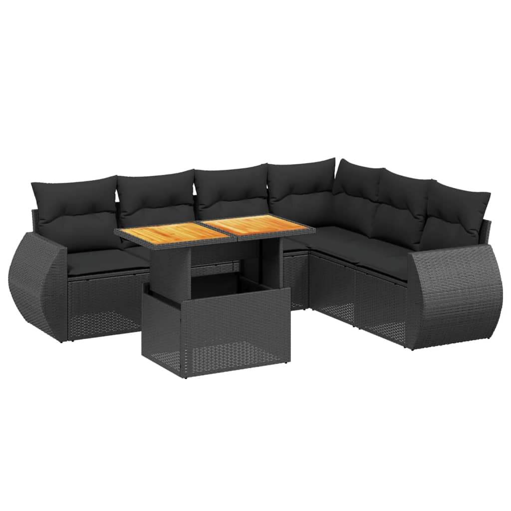 Set Divani da Giardino con Cuscini 7pz Nero Polyrattan - homemem39
