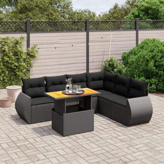 Set Divani da Giardino con Cuscini 7pz Nero Polyrattan - homemem39