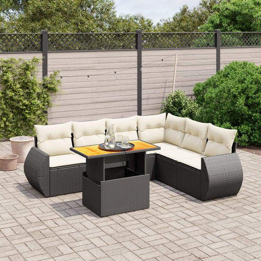 Set Divani da Giardino con Cuscini 7pz Nero Polyrattan - homemem39