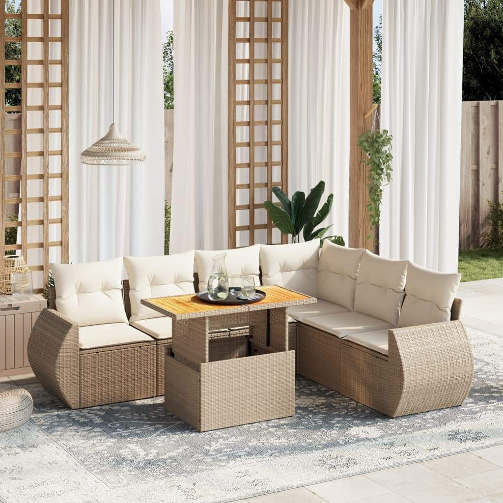 Set Divani da Giardino 7 pz con Cuscini Beige in Polyrattan - homemem39