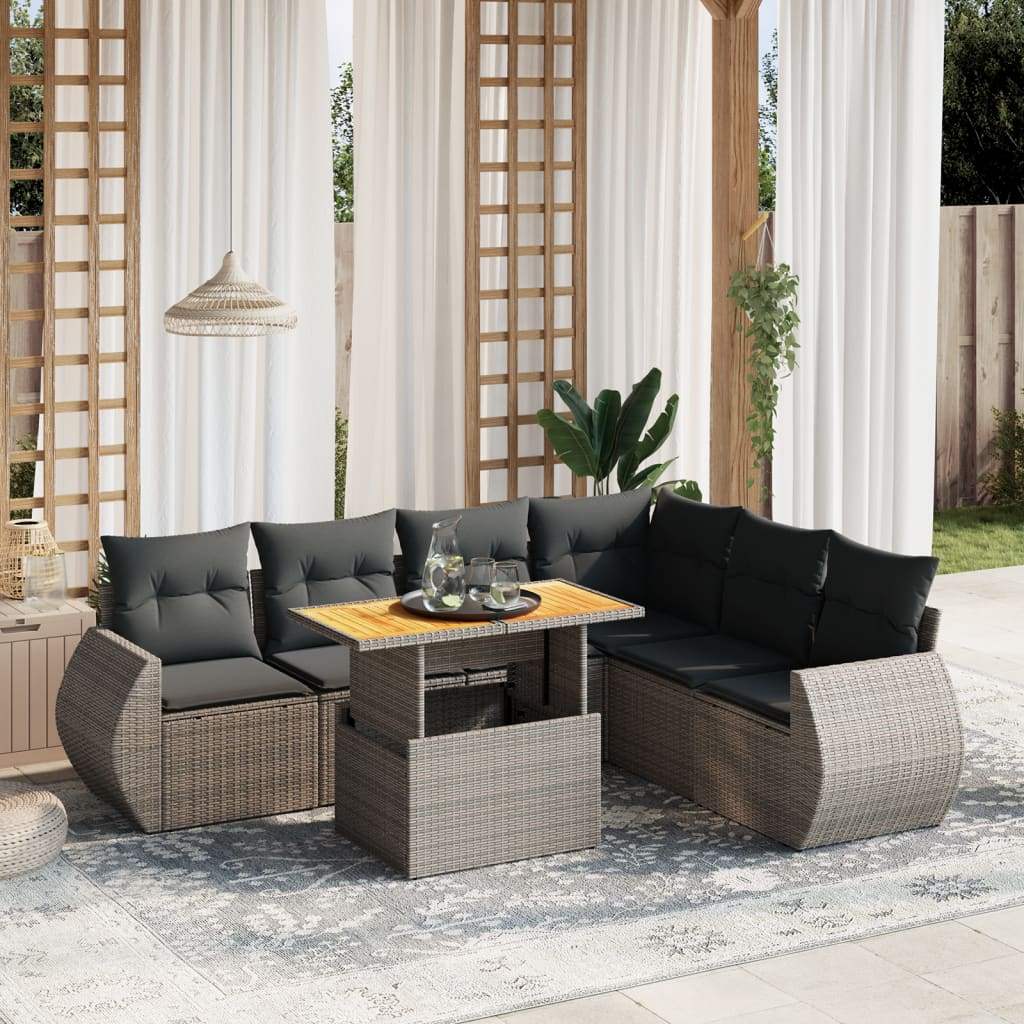 Set Divani da Giardino 7 pz con Cuscini Grigio in Polyrattan - homemem39