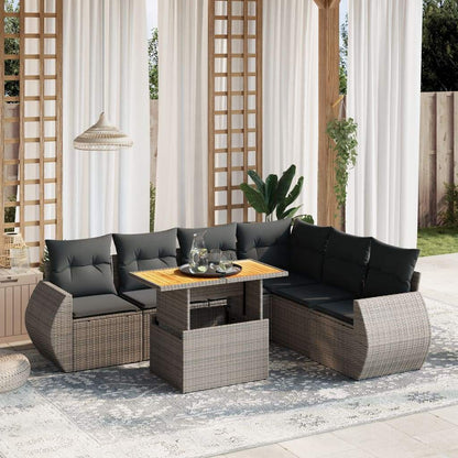 Set Divani da Giardino 7 pz con Cuscini Grigio in Polyrattan - homemem39