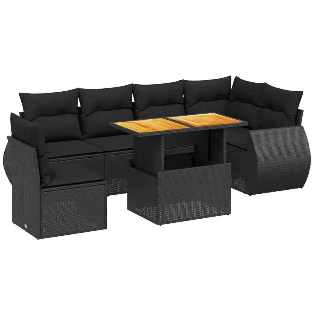 Set Divani da Giardino con Cuscini 7pz Nero Polyrattan - homemem39