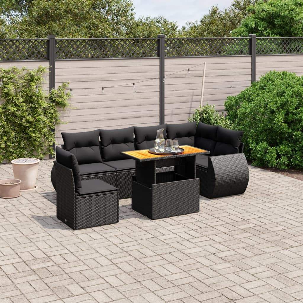 Set Divani da Giardino con Cuscini 7pz Nero Polyrattan - homemem39
