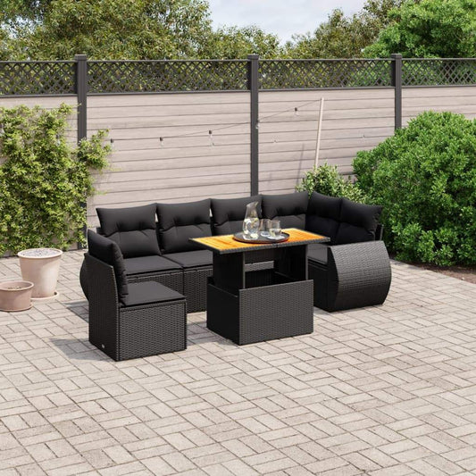 Set Divani da Giardino con Cuscini 7pz Nero Polyrattan - homemem39