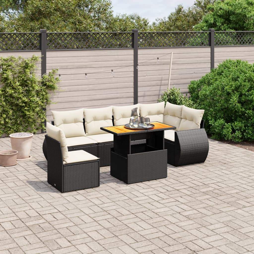 Set Divani da Giardino con Cuscini 7pz Nero Polyrattan - homemem39