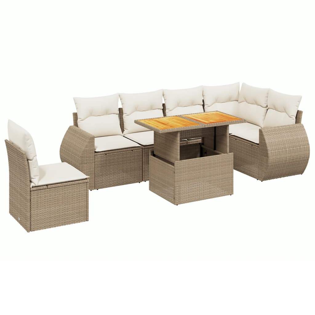 Set Divani da Giardino 7 pz con Cuscini Beige in Polyrattan - homemem39