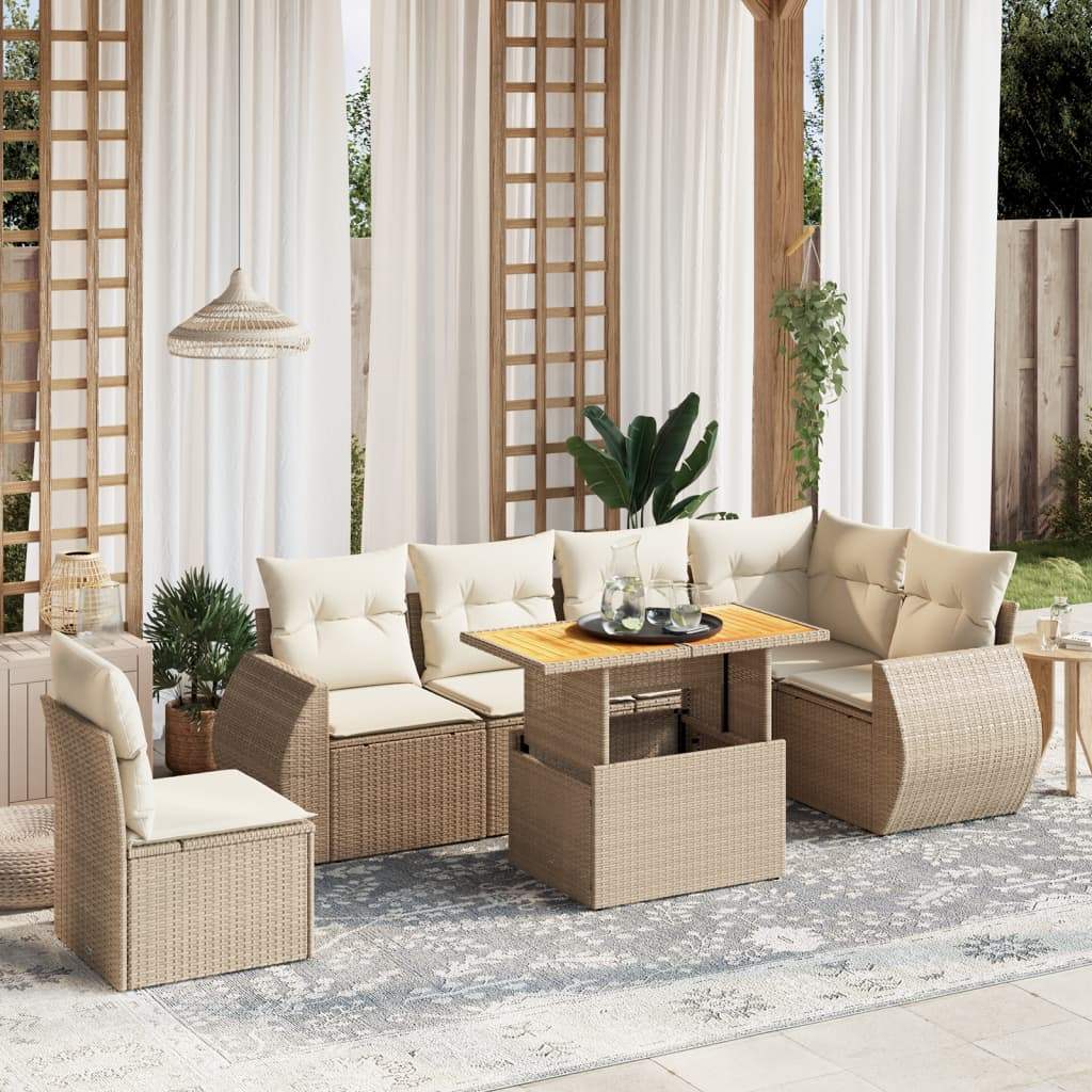 Set Divani da Giardino 7 pz con Cuscini Beige in Polyrattan - homemem39