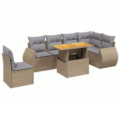 Set Divani da Giardino 7 pz con Cuscini Beige in Polyrattan - homemem39