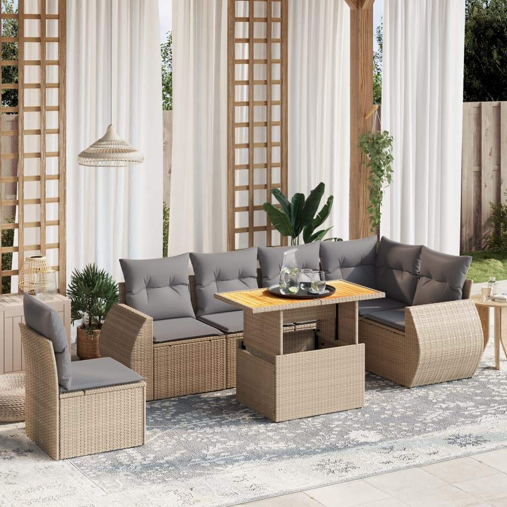 Set Divani da Giardino 7 pz con Cuscini Beige in Polyrattan - homemem39