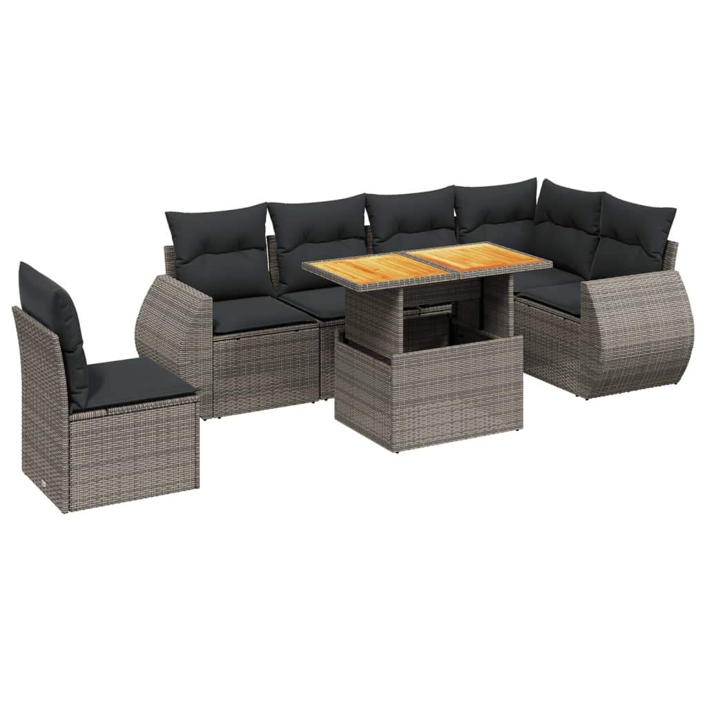 Set Divani da Giardino 7 pz con Cuscini Grigio in Polyrattan - homemem39