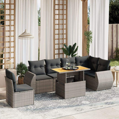 Set Divani da Giardino 7 pz con Cuscini Grigio in Polyrattan - homemem39