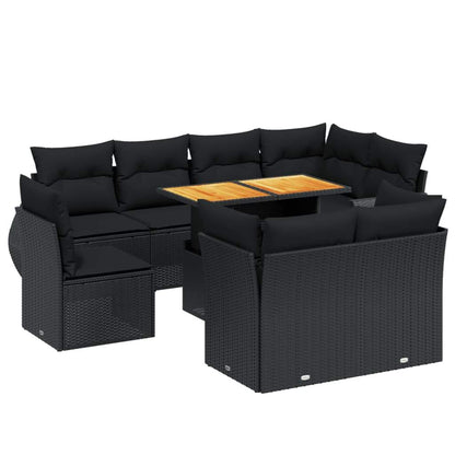 Set Divani da Giardino 9 pz con Cuscini Nero in Polyrattan - homemem39