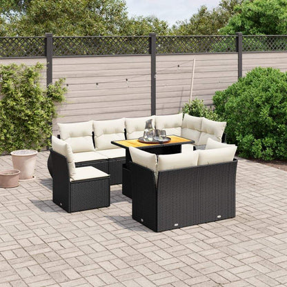 Set Divani da Giardino 9 pz con Cuscini Nero in Polyrattan - homemem39