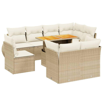 Set Divano da Giardino 9 pz con Cuscini Beige in Polyrattan - homemem39