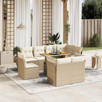 Set Divano da Giardino 9 pz con Cuscini Beige in Polyrattan - homemem39