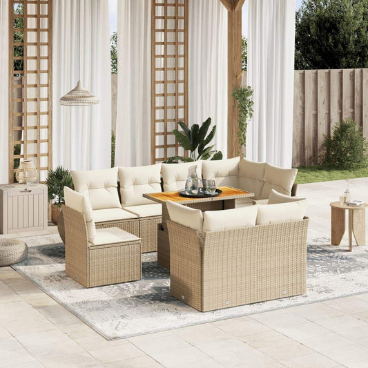 Set Divano da Giardino 9 pz con Cuscini Beige in Polyrattan - homemem39