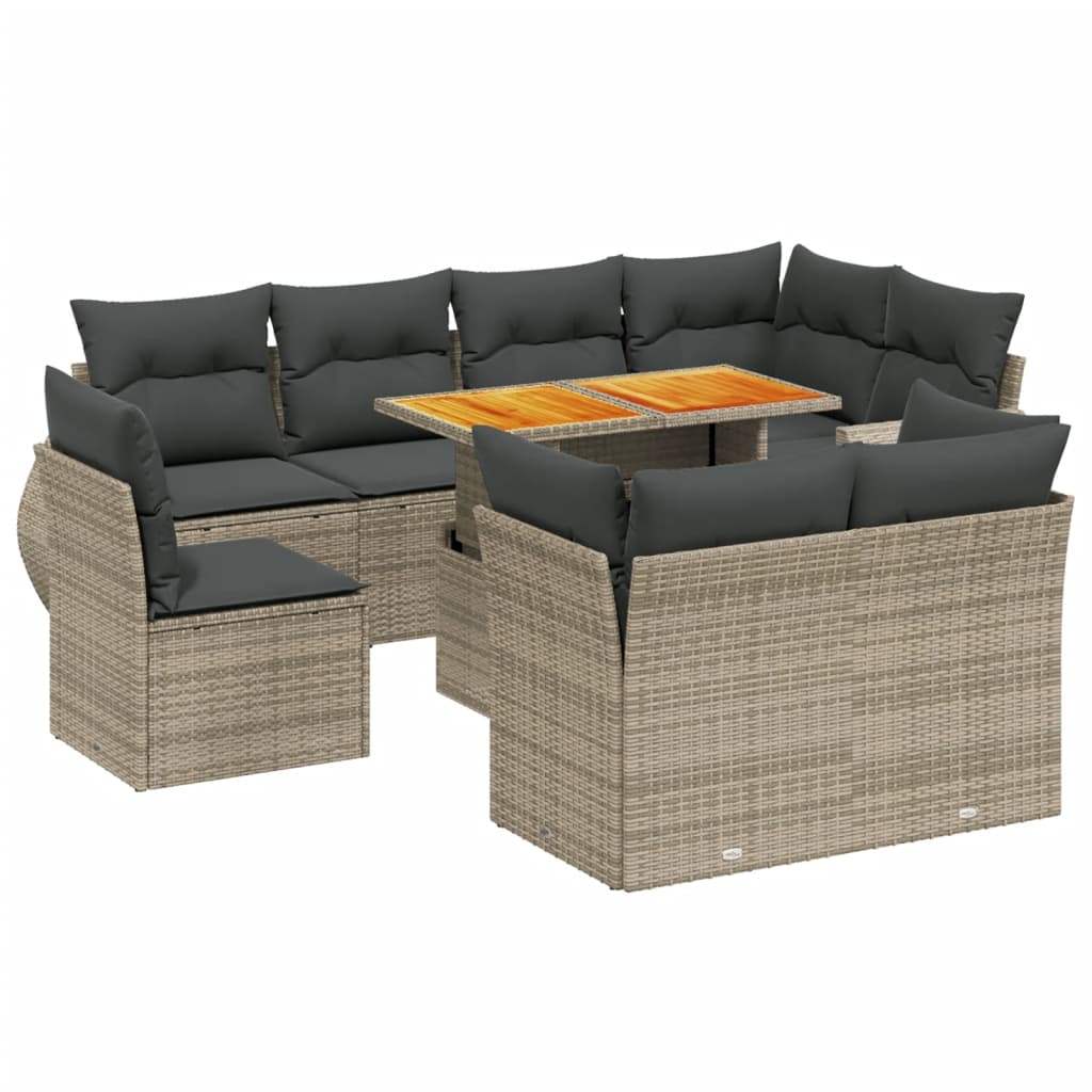Set Divano da Giardino 9 pz con Cuscini Grigio in Polyrattan - homemem39