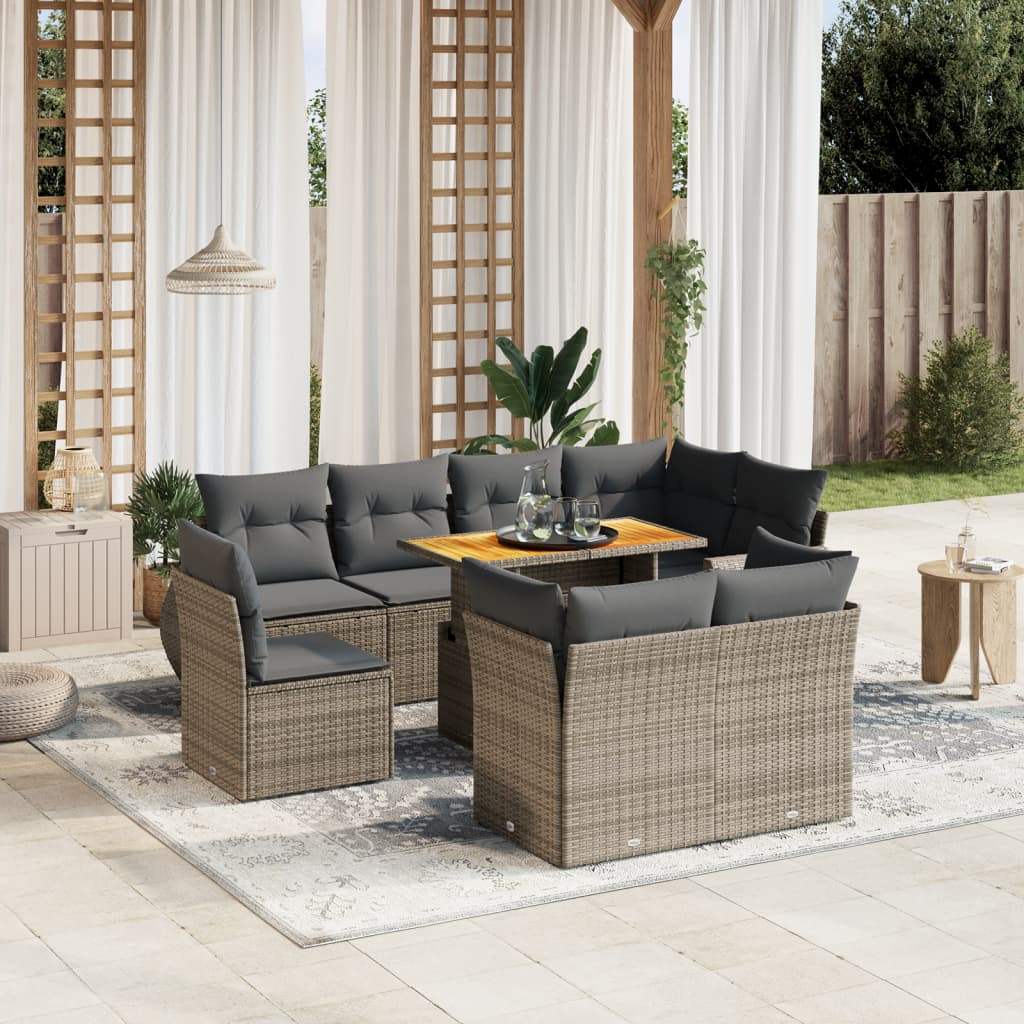Set Divano da Giardino 9 pz con Cuscini Grigio in Polyrattan - homemem39