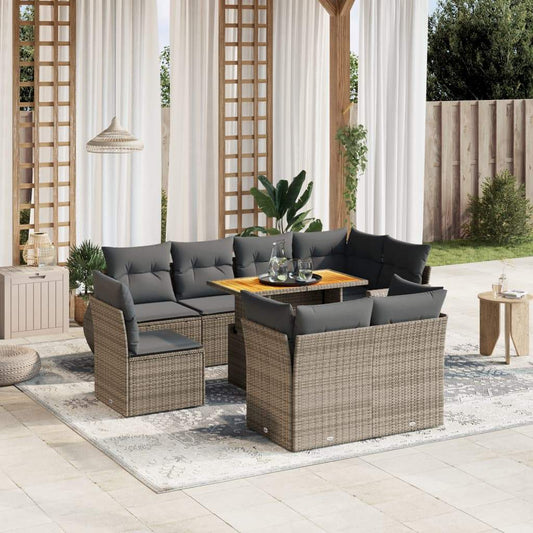 Set Divano da Giardino 9 pz con Cuscini Grigio in Polyrattan - homemem39