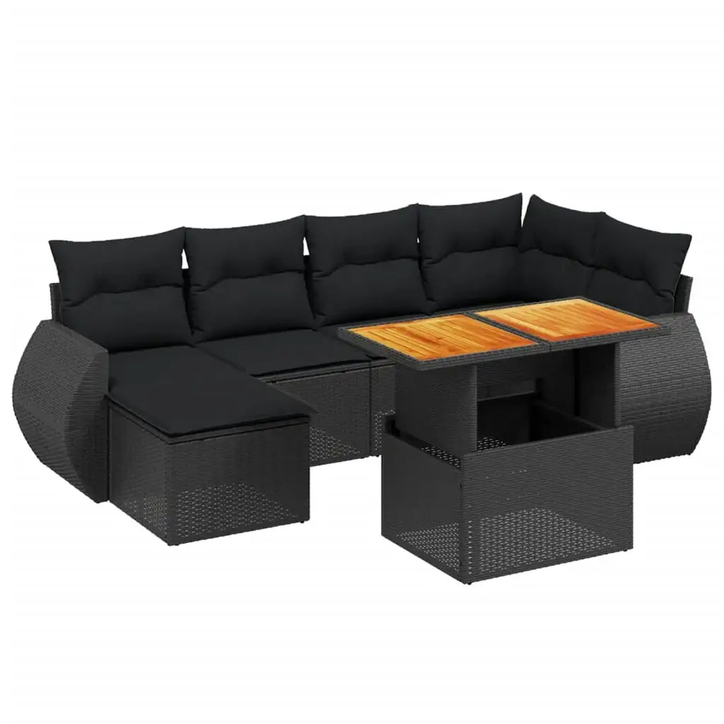 Set Divani da Giardino con Cuscini 7pz Nero Polyrattan - homemem39