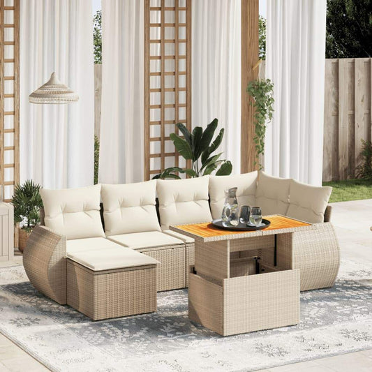 Set Divani da Giardino 7 pz con Cuscini Beige in Polyrattan - homemem39