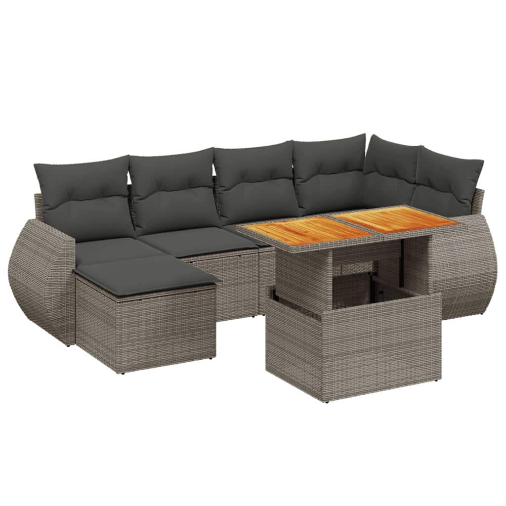 Set Divani da Giardino 7 pz con Cuscini Grigio in Polyrattan - homemem39