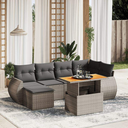 Set Divani da Giardino 7 pz con Cuscini Grigio in Polyrattan - homemem39