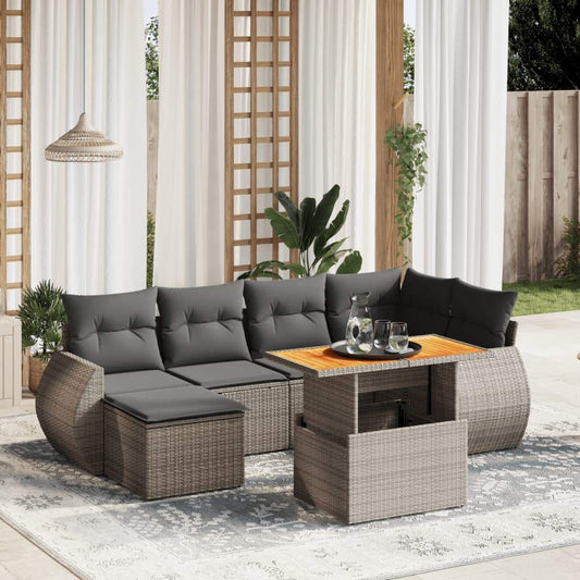 Set Divani da Giardino 7 pz con Cuscini Grigio in Polyrattan - homemem39