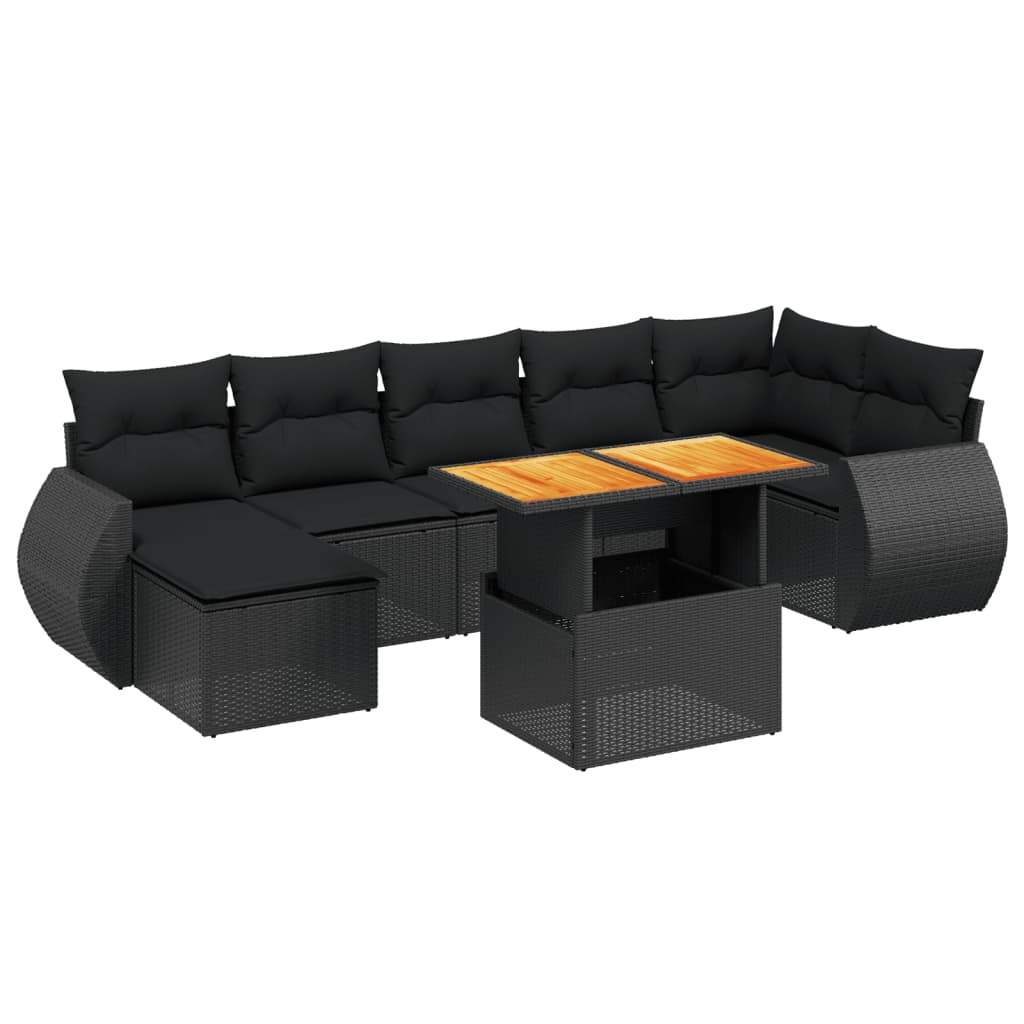 Set Divani da Giardino con Cuscini 8 pz Nero in Polyrattan - homemem39