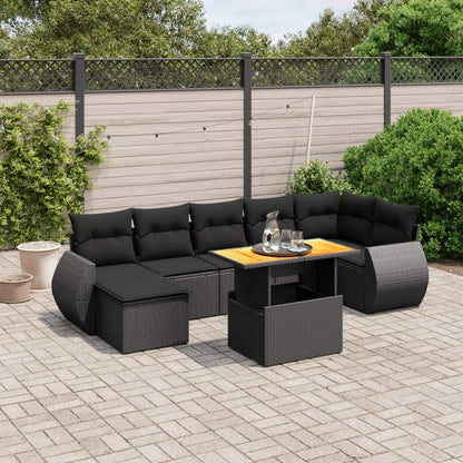 Set Divani da Giardino con Cuscini 8 pz Nero in Polyrattan - homemem39