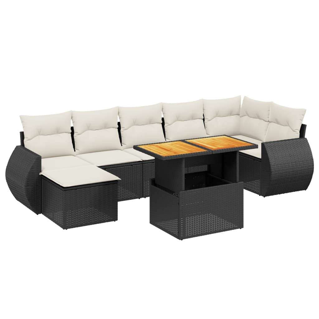 Set Divani da Giardino con Cuscini 8 pz Nero in Polyrattan - homemem39