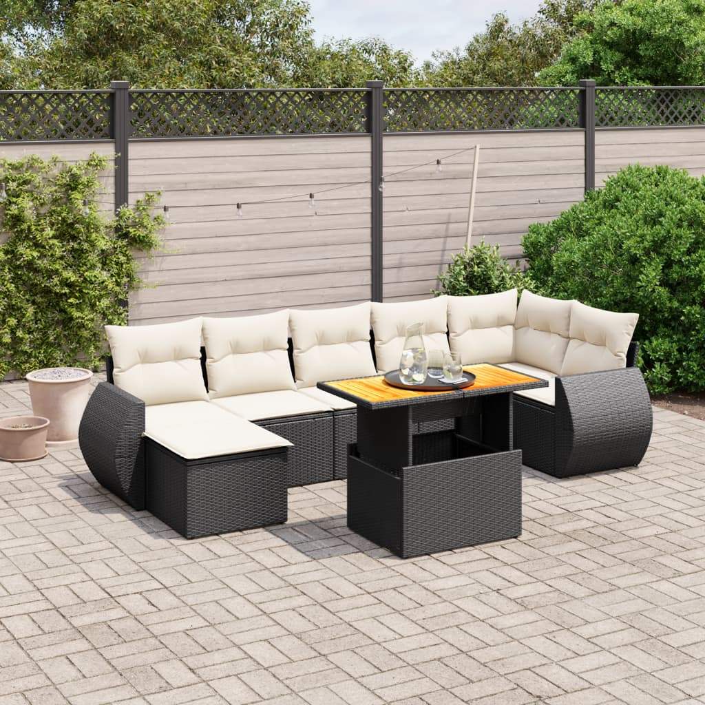 Set Divani da Giardino con Cuscini 8 pz Nero in Polyrattan - homemem39
