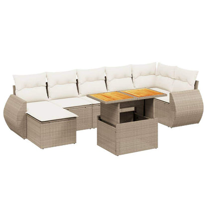 Set Divano da Giardino 8 pz con Cuscini Beige in Polyrattan - homemem39