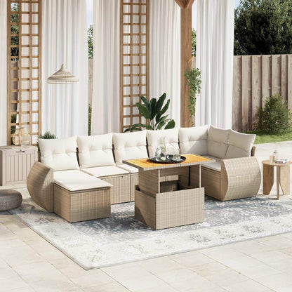 Set Divano da Giardino 8 pz con Cuscini Beige in Polyrattan - homemem39
