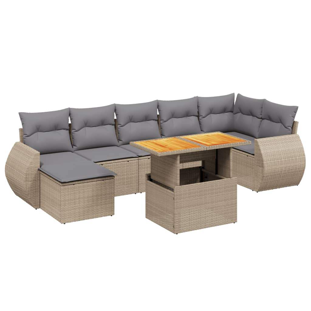 Set Divano da Giardino 8 pz con Cuscini Beige in Polyrattan - homemem39