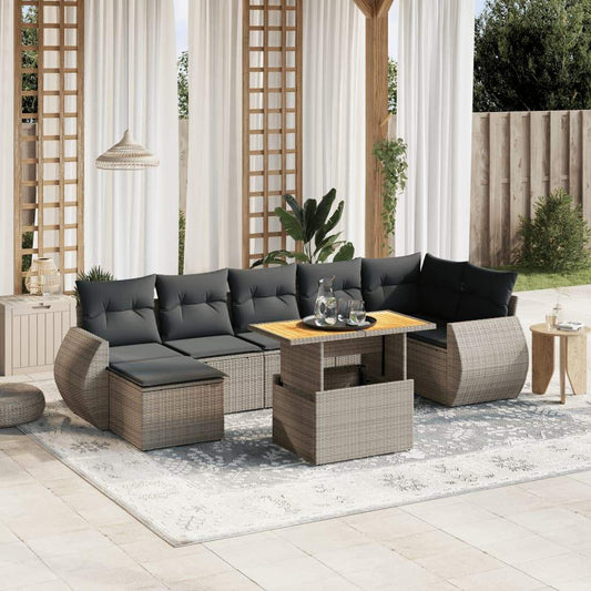 Set Divano da Giardino 8 pz con Cuscini Grigio in Polyrattan - homemem39