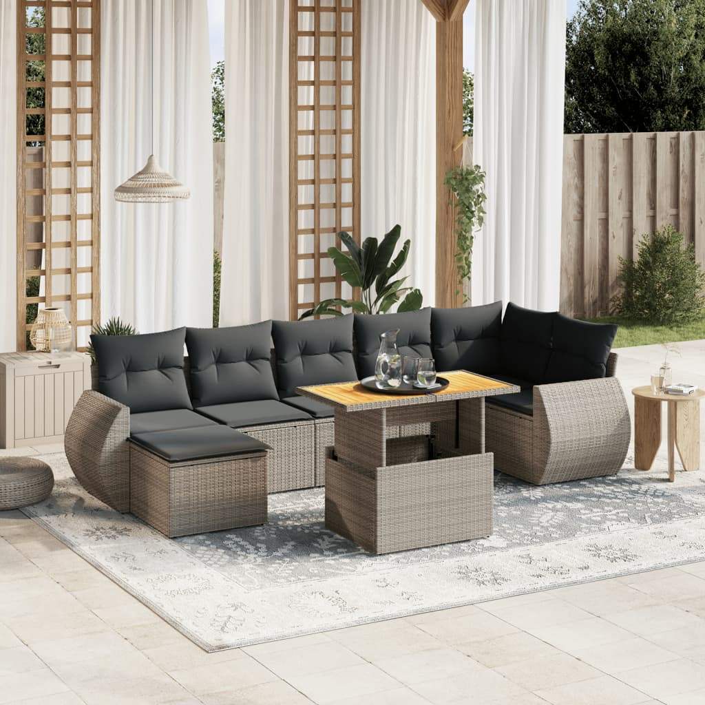 Set Divano da Giardino 8 pz con Cuscini Grigio in Polyrattan - homemem39