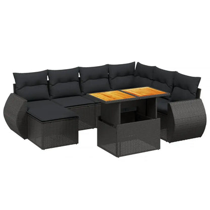 Set Divani da Giardino con Cuscini 8 pz Nero in Polyrattan - homemem39