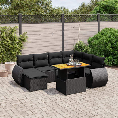 Set Divani da Giardino con Cuscini 8 pz Nero in Polyrattan - homemem39