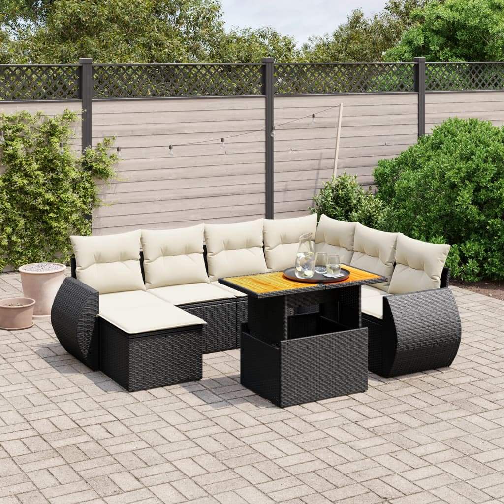 Set Divani da Giardino con Cuscini 8 pz Nero in Polyrattan - homemem39